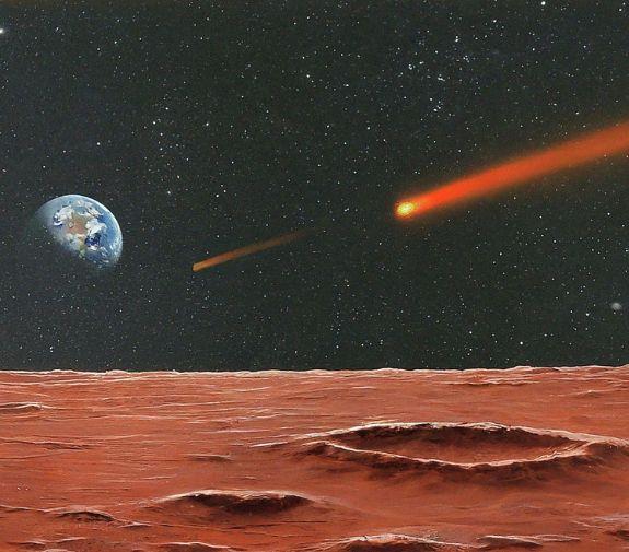 Il·lustració d'un meteorit marcià dirigint-se a la Terra